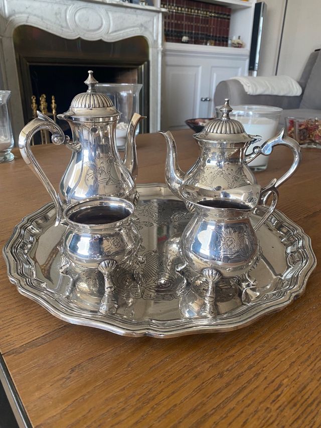 Juego de té y café con baño de plata inglesa