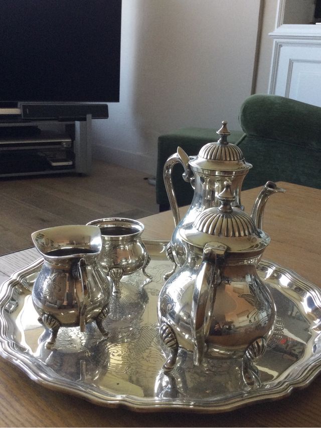 Juego de té y café con baño de plata inglesa