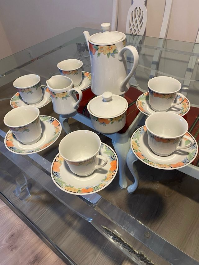 Juego cafe 6 servicios azucarero/lechera/cafetera