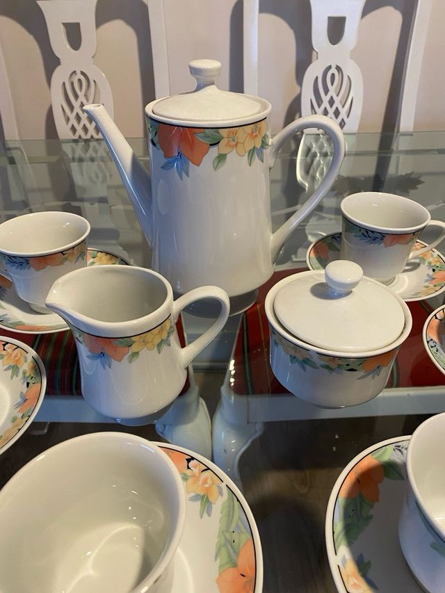 Juego cafe 6 servicios azucarero/lechera/cafetera