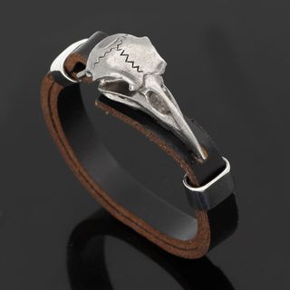 Pulsera de Cuero Acero Inoxidable Craneo de Cuervo