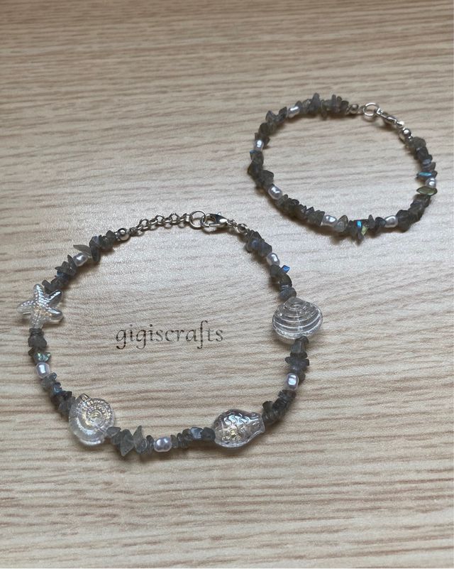 Duo pulsera y tobillera artesanal de labradorita