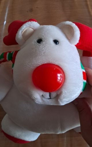 Peluche renna bianca con corna rossa