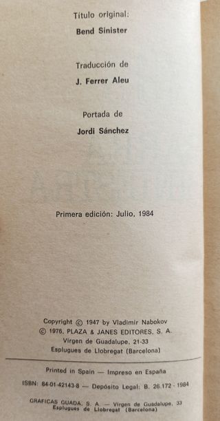 📚 LIBRO "BARRA SINIESTRA"DE NABOKOV