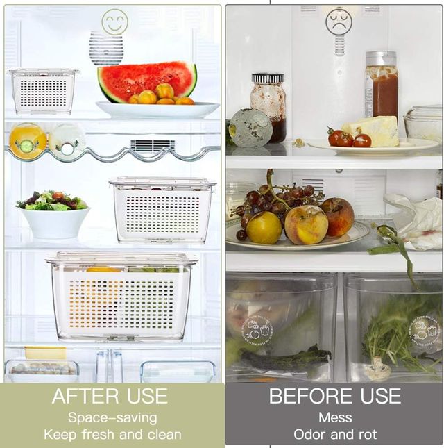 Pack 3 caixas de armazenamento frigorífico com escorredor