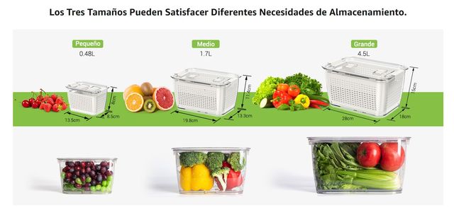 Pack 3 caixas de armazenamento frigorífico com escorredor