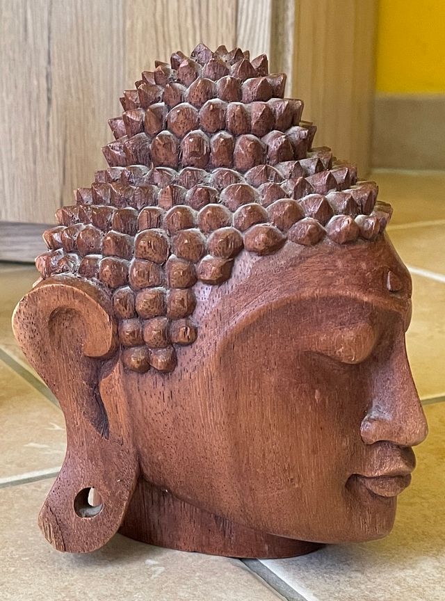 Statuetta Legno Scultura Viso Buddha