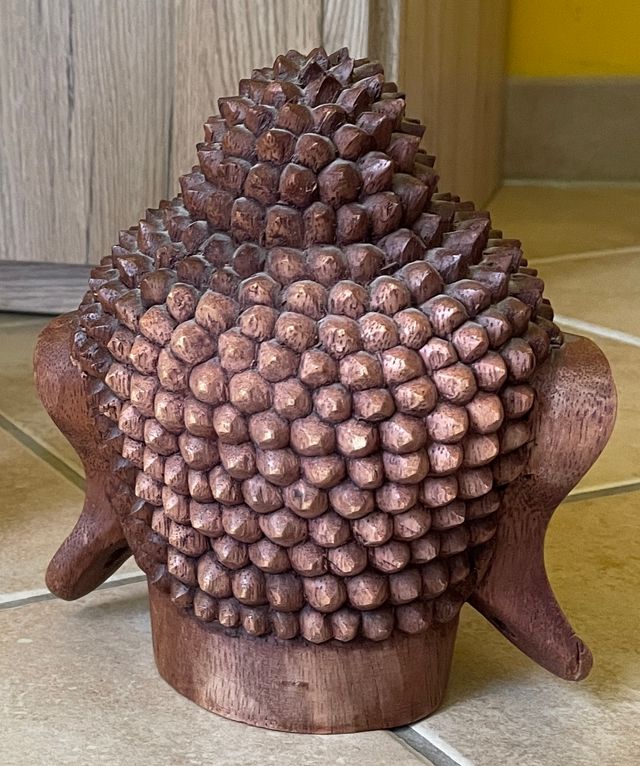 Statuetta Legno Scultura Viso Buddha