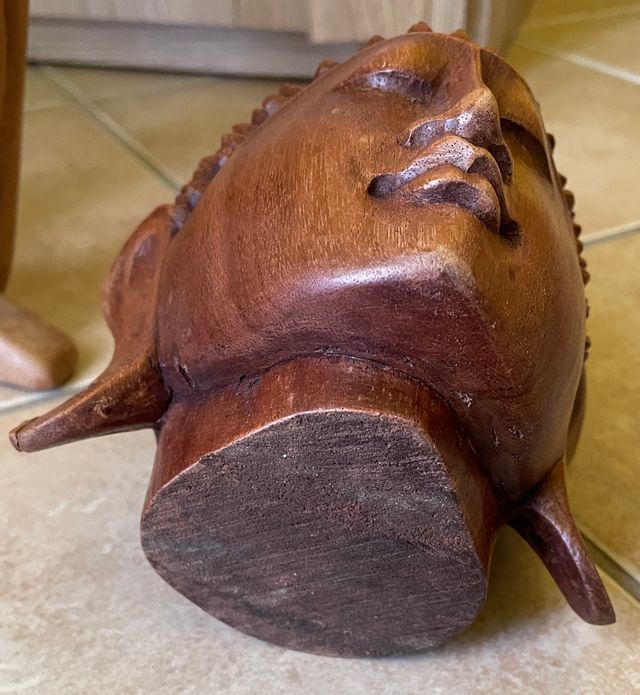 Statuetta Legno Scultura Viso Buddha