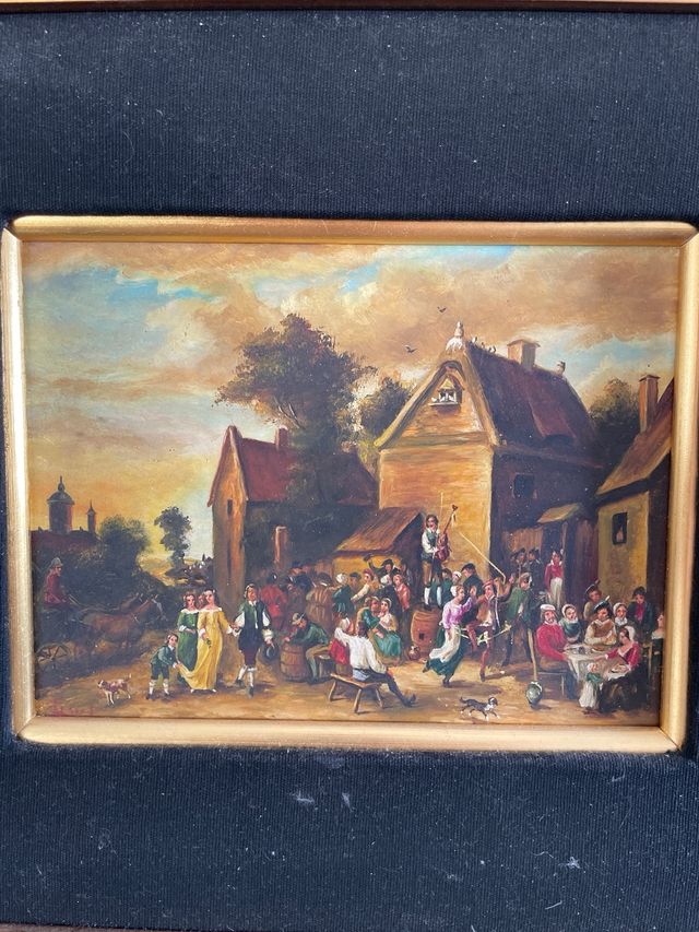 Óleo sobre tabla escena de picnic