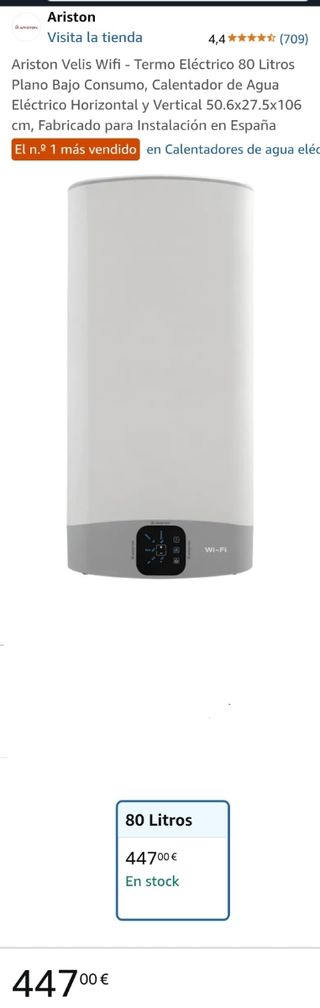 Ariston 80L. horizontal y vertical. Wifi