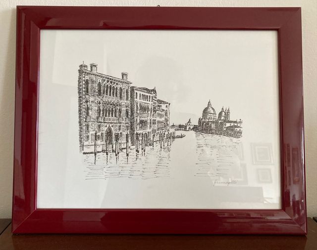 Stampa di Venezia con cornice bordeaux