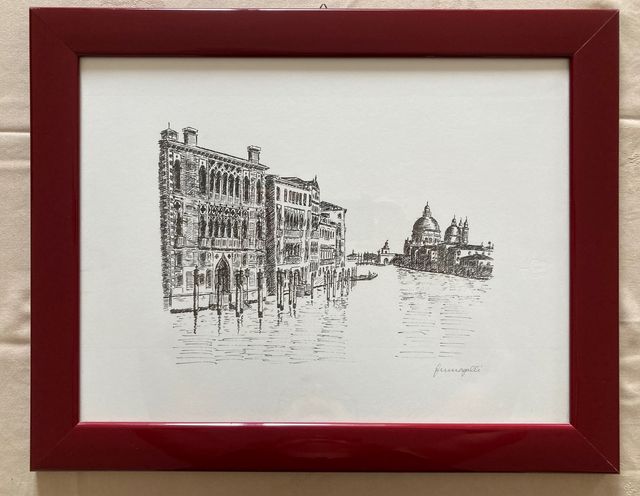 Stampa di Venezia con cornice bordeaux