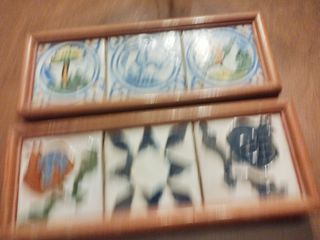 6 azulejos antiguos enmarcados