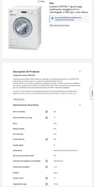 Lavadora "MIELE" 7Kg 1400rpm Display🫧