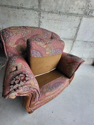Sillon Butaca en madera y textil antiguo