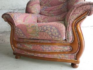 Sillon Butaca en madera y textil antiguo