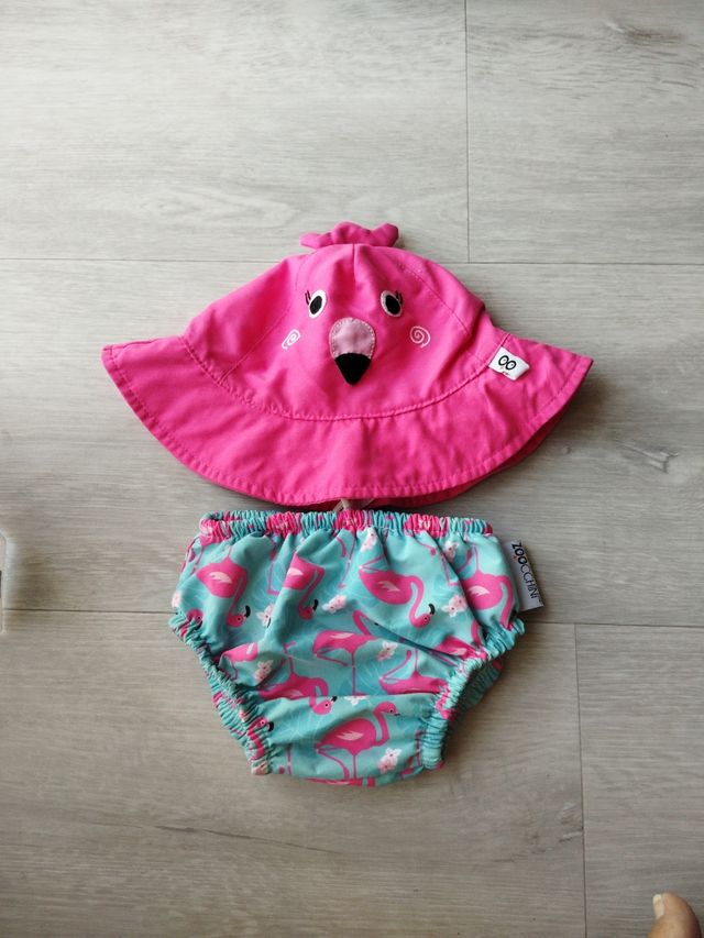 Pañal de baño+gorro flamencos 6-12 meses