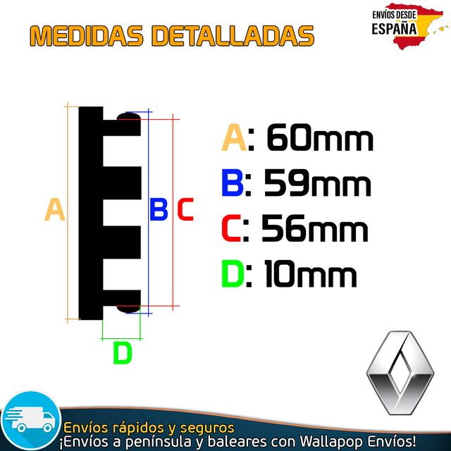X4 Tapacubos Renault 60mm Cubrebujes Tapas Llantas