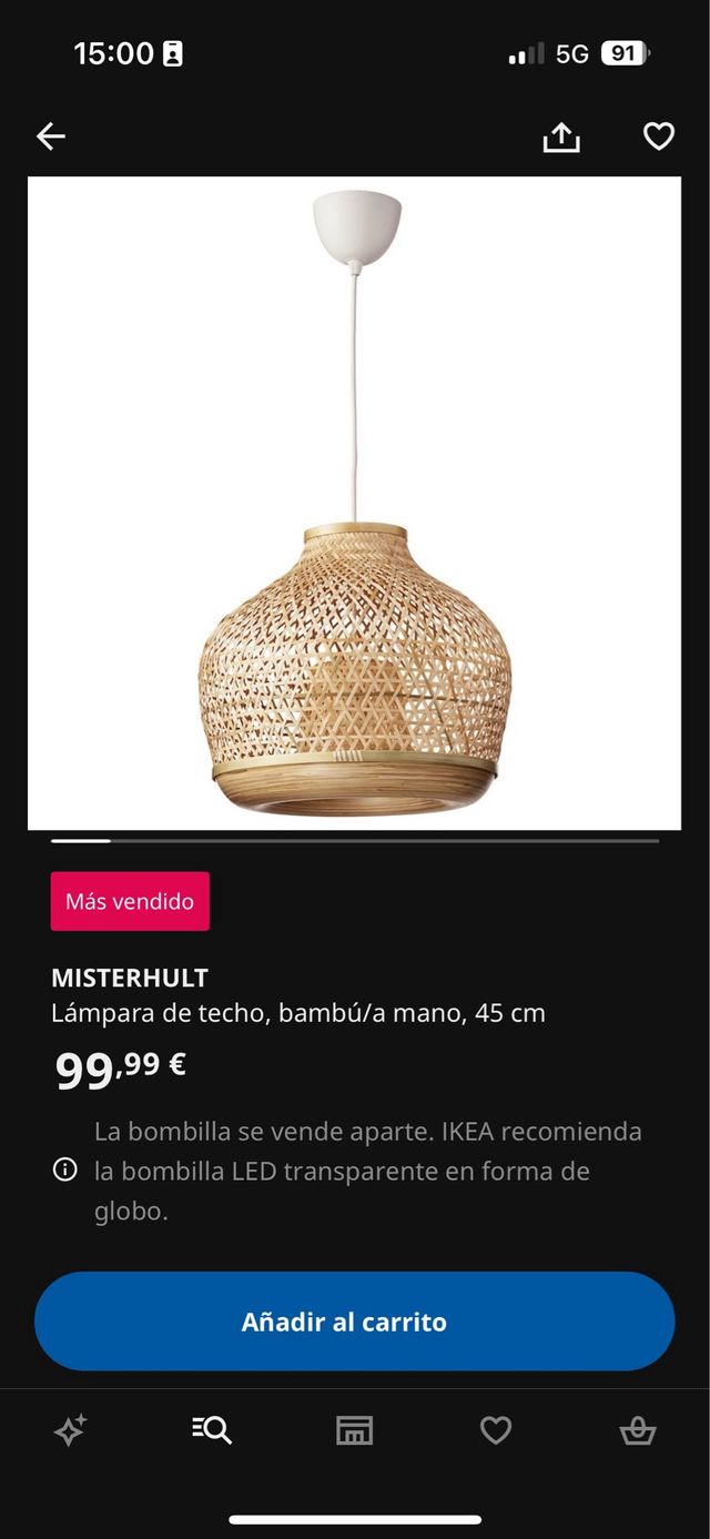 Lámpara techo IKEA MISTERHULT
