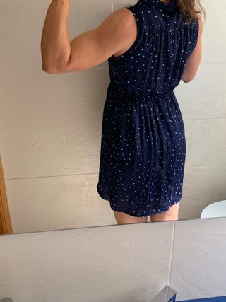 Vestido azul marino topos blancos