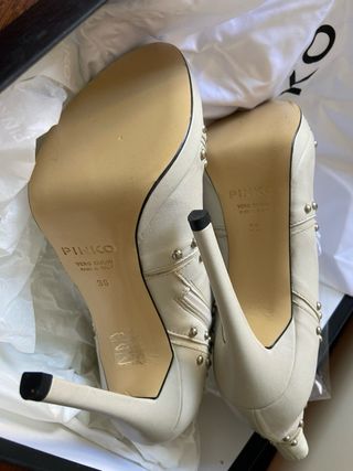 Botas tacones beige blanco Pinko