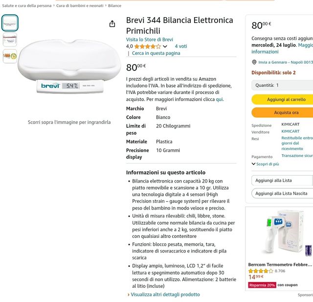 Bilancia pesa bambini Brevi Primichili