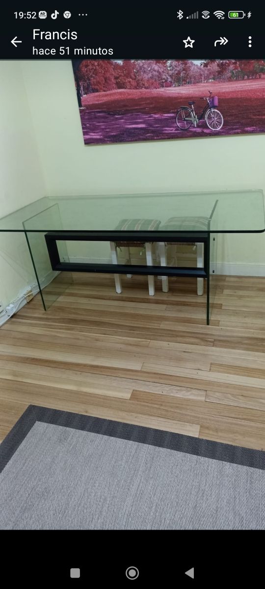 Mesa   comedor cristal y hierro  de diseño