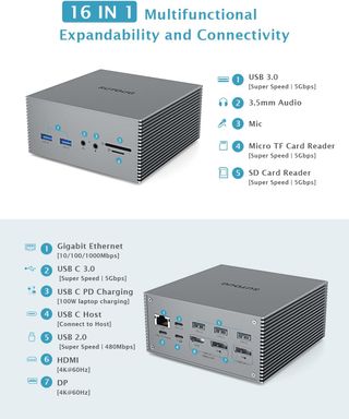 hub Docking Station Dual Monitor 16 en 1 SUTOUG