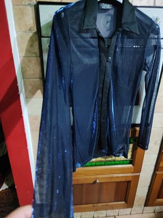 Camicia donna laminata blu e nero
