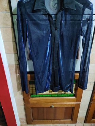 Camicia donna laminata blu e nero