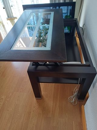 Mesa centro elevable en wengue de cristal y madera