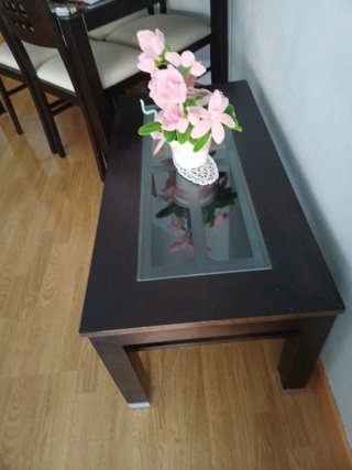 Mesa centro elevable madera y cristal, mesa comedo