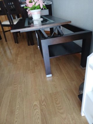 Mesa centro elevable madera y cristal, mesa comedo