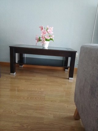 Mesa centro elevable madera y cristal, mesa comedo