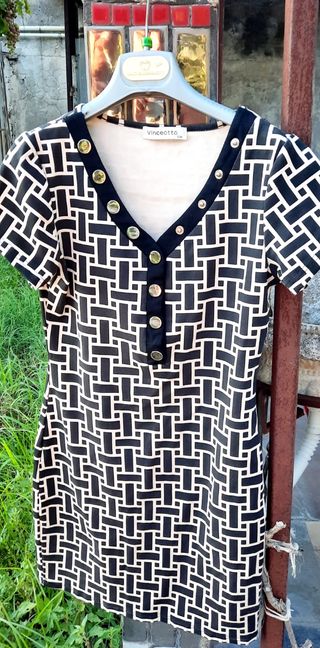 Vestito estivo beige e nero Vinceotto