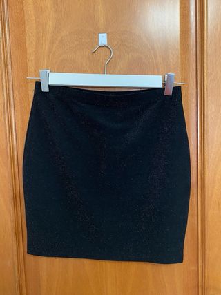 Mini Falda Tubo Negra Brillante Shein M Nueva