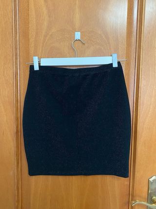 Mini Falda Tubo Negra Brillante Shein M Nueva