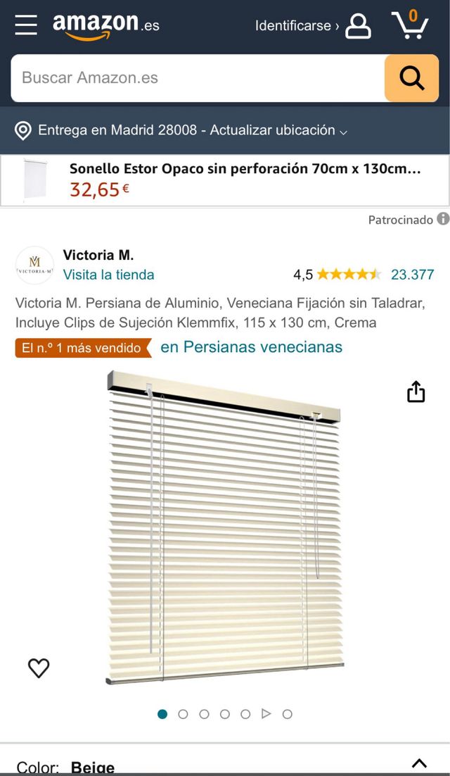 Persiana Veneciana Beige de aluminio 115x130