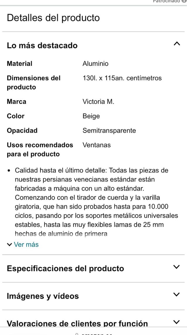 Persiana Veneciana Beige de aluminio 115x130