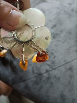 collana argento 925 madreperla e ambra vintage 