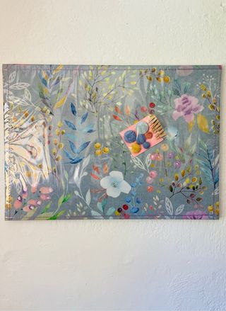 Panel magnetico flores fondo azul grisaceo