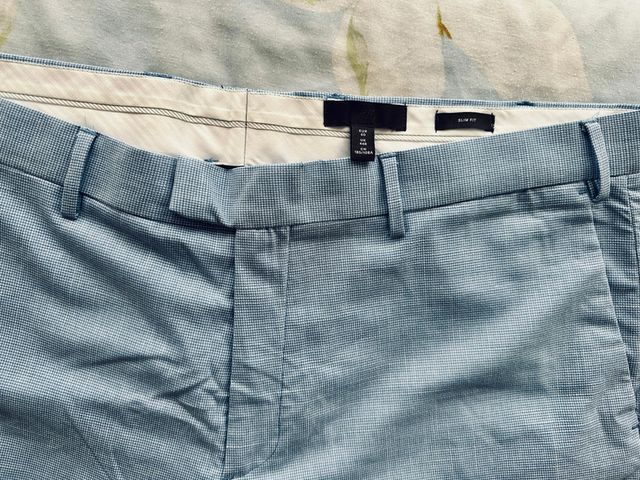 Pantalone da Abito T 60 Slim Fit Azzurro a quadri
