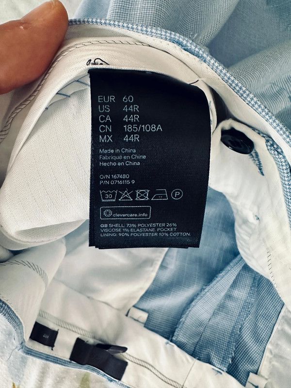 Pantalone da Abito T 60 Slim Fit Azzurro a quadri