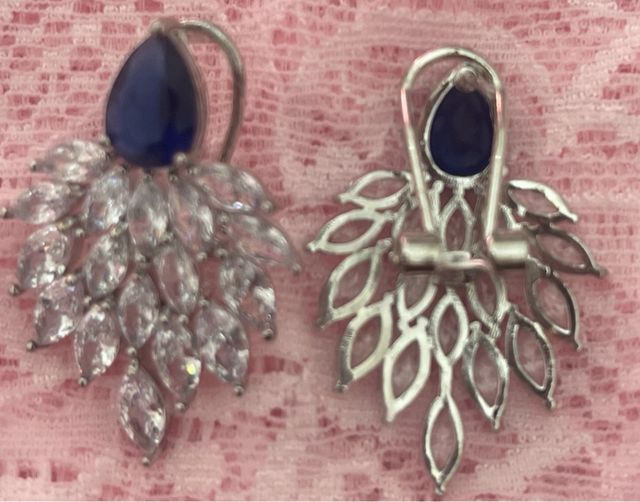 Orecchini con strass e punto luce blu .