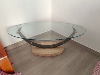 MESA BAJA ARTESANAL SALON DE PIEDRA Y CRISTAL
