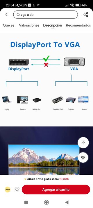 Cable display port a VGA