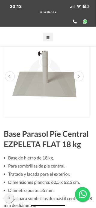 Parasol XL 2.5x2.5m y base plancha de acero 18kg