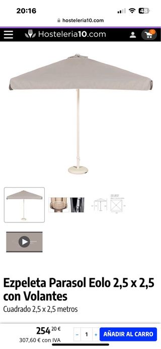 Parasol XL 2.5x2.5m y base plancha de acero 18kg