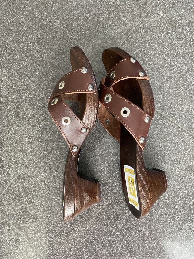 Zoccolo pelle marrone tacco medio 4 Passi n 40